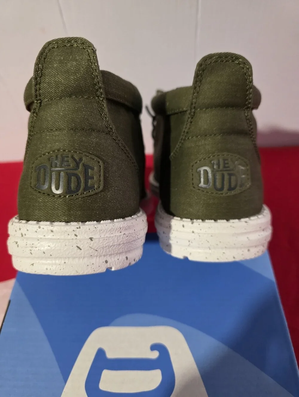Hey Dude Olive Canvas Boots with White Speckled Sole